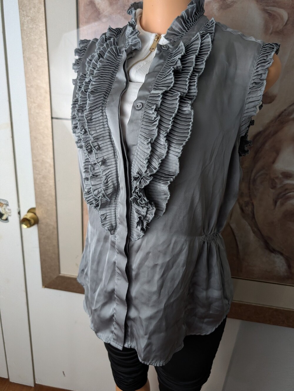 Converse All Star Ruffled Silver Blouse Size L
